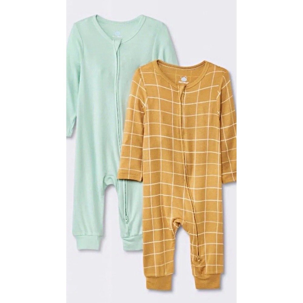 2-Pack Baby Cotton Knit Zip-Up Plaid Coveralls Long Sleeve OEKO-TEX 12M